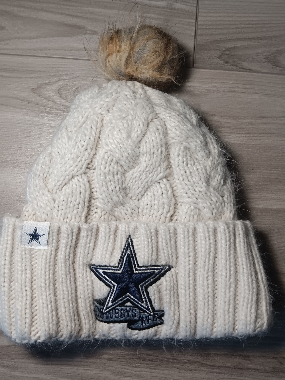 NFL Dallas Cowboys Women's Cream Pom Cable-Knit Beanie